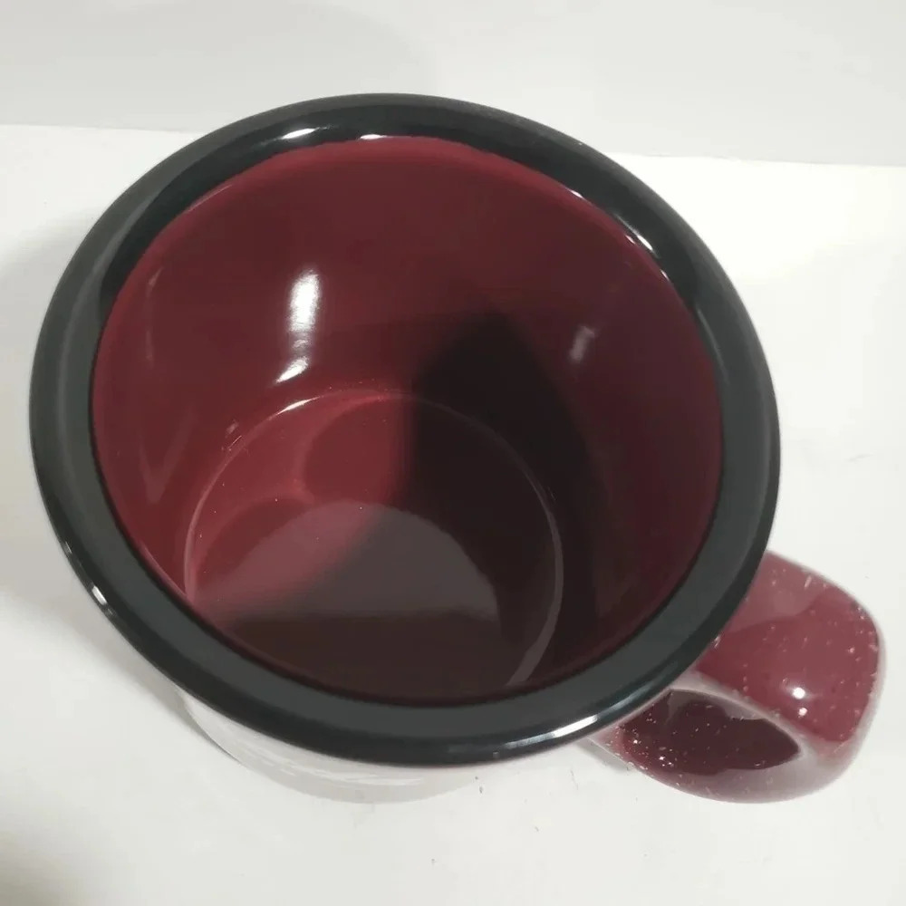 Roots Canada Burgundy/Black Ceramic Mug 3.5"Tall 4"Round. - Picture 3 of 4